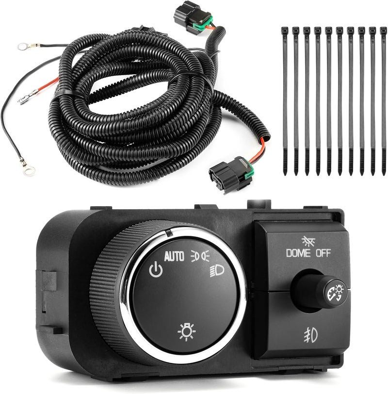 Lin Cin Yin Fog Light Wiring Harness + Headlight Dimmer Switch for 2007-2014 Chevy Silverado 1500 2500 3500 GMC Sierra 1500 2500 3500 Instrument Panel Headlamp Switch Fog Lamp Harness 19170439 25858705 15096895 - Image 1